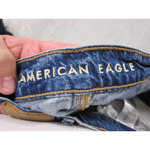 American Eagle Jeans Womens 4 Long Blue Super High-Rise Baggy Wide Leg Raw Hem - Picture 10 of 12